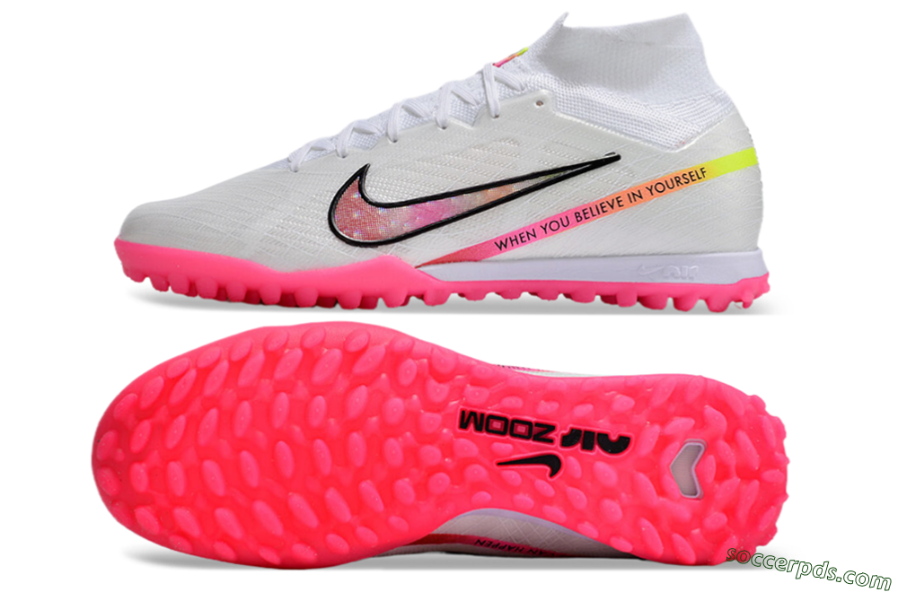 Nike Air Zoom Mercurial Superfly 9 Elite TF High-Tops Football Shoes - White/Pink/Black/Yellow 0
