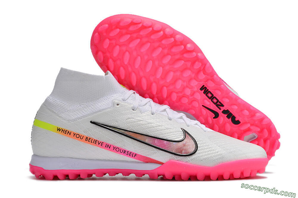 Nike Air Zoom Mercurial Superfly 9 Elite TF High-Tops Football Shoes - White/Pink/Black/Yellow 1
