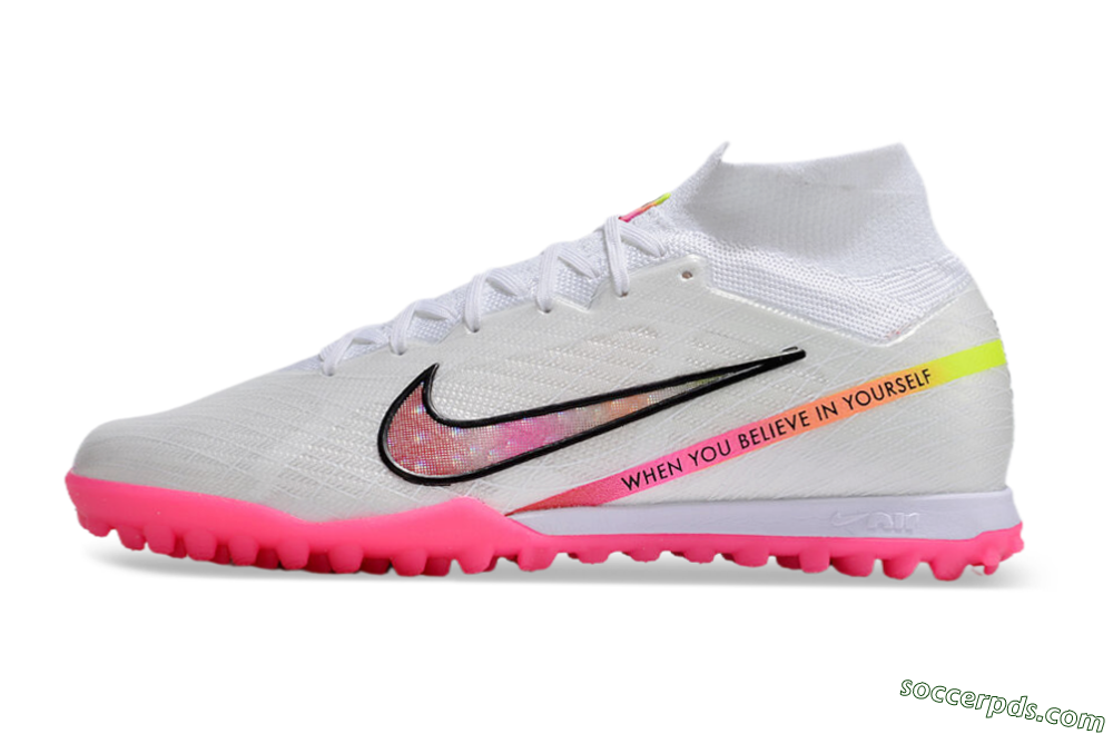Nike Air Zoom Mercurial Superfly 9 Elite TF High-Tops Football Shoes - White/Pink/Black/Yellow 2
