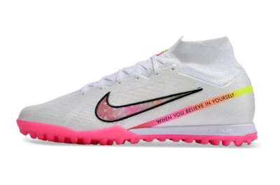 Nike Air Zoom Mercurial Superfly 9 Elite TF High-Tops Football Shoes - White/Pink/Black/Yellow