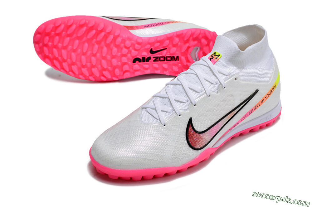 Nike Air Zoom Mercurial Superfly 9 Elite TF High-Tops Football Shoes - White/Pink/Black/Yellow 3