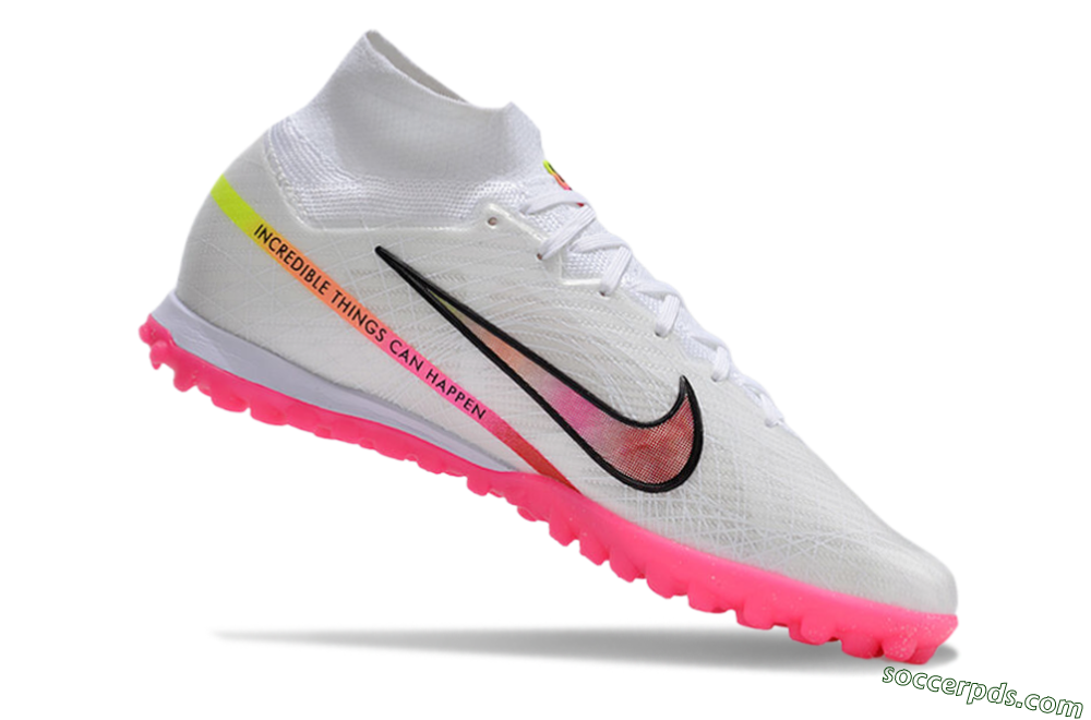 Nike Air Zoom Mercurial Superfly 9 Elite TF High-Tops Football Shoes - White/Pink/Black/Yellow 4