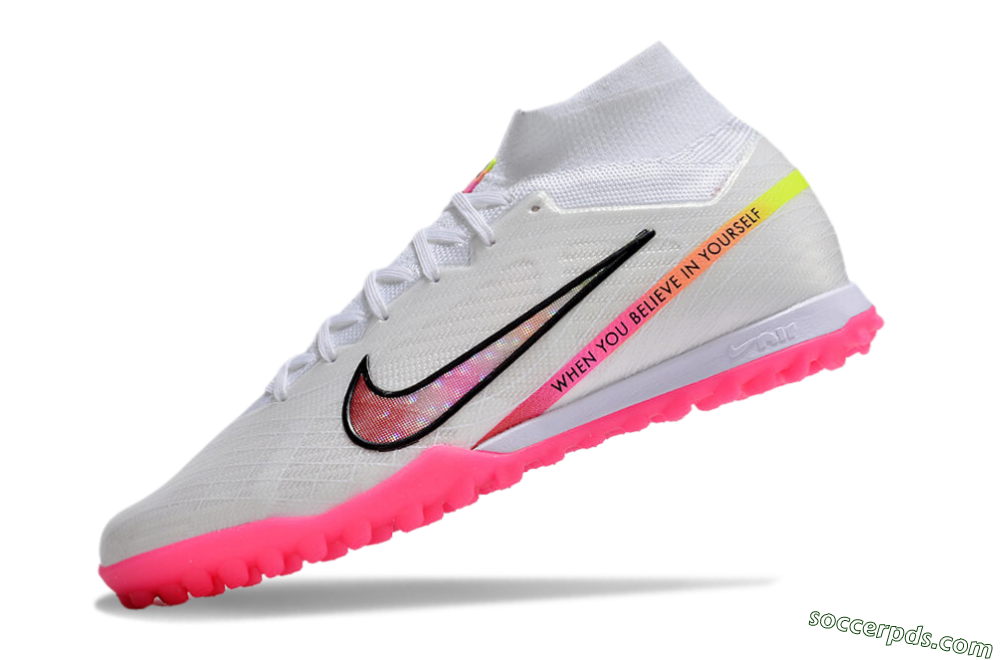 Nike Air Zoom Mercurial Superfly 9 Elite TF High-Tops Football Shoes - White/Pink/Black/Yellow 5