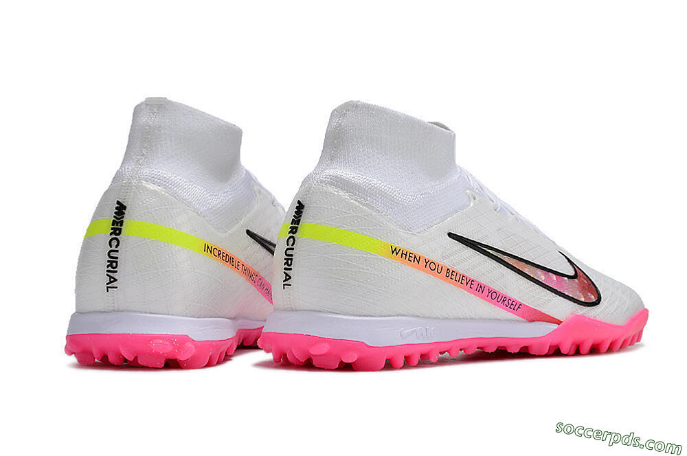 Nike Air Zoom Mercurial Superfly 9 Elite TF High-Tops Football Shoes - White/Pink/Black/Yellow 6