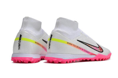 Nike Air Zoom Mercurial Superfly 9 Elite TF High-Tops Football Shoes - White/Pink/Black/Yellow