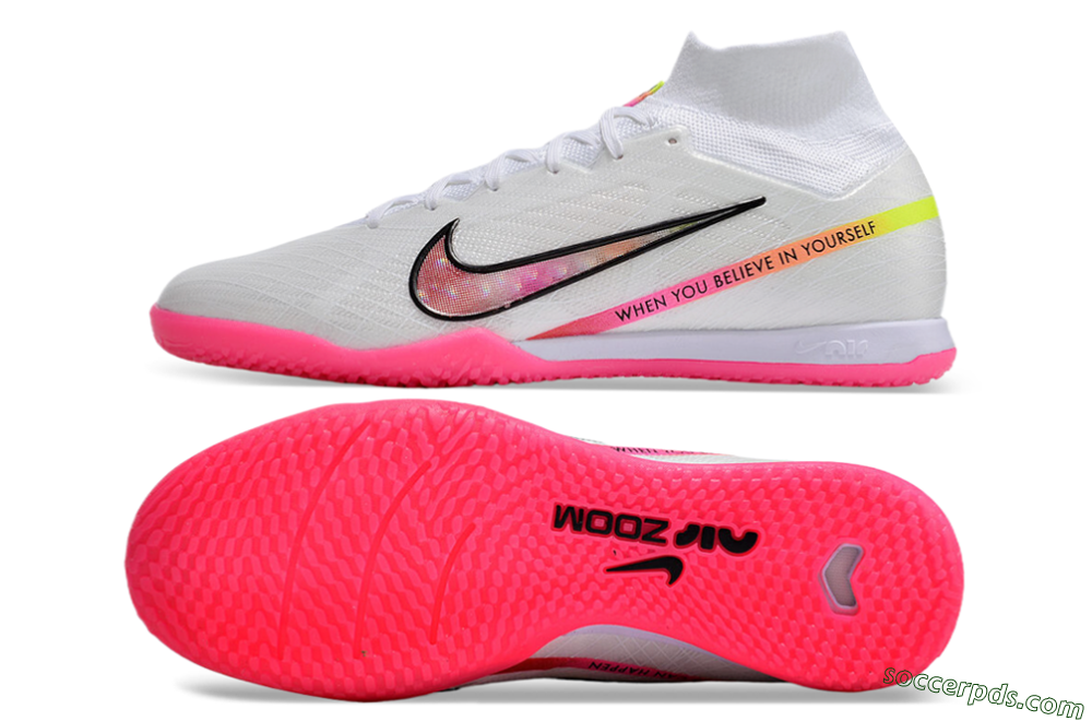 Nike Air Zoom Mercurial Superfly 9 Elite IC High-Tops Football Shoes - White/Pink/Black/Yellow 0