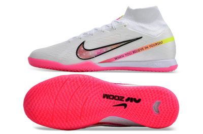 Nike Air Zoom Mercurial Superfly 9 Elite IC High-Tops Football Shoes - White/Pink/Black/Yellow