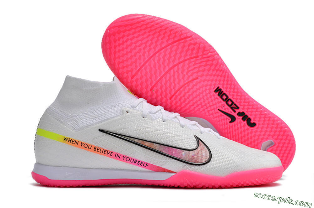 Nike Air Zoom Mercurial Superfly 9 Elite IC High-Tops Football Shoes - White/Pink/Black/Yellow 1