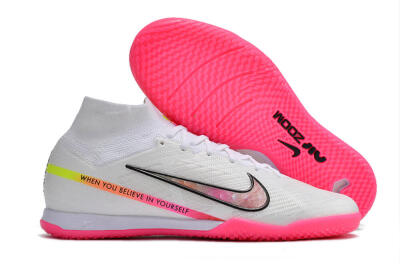 Nike Air Zoom Mercurial Superfly 9 Elite IC High-Tops Football Shoes - White/Pink/Black/Yellow