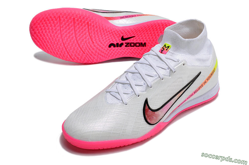 Nike Air Zoom Mercurial Superfly 9 Elite IC High-Tops Football Shoes - White/Pink/Black/Yellow 3