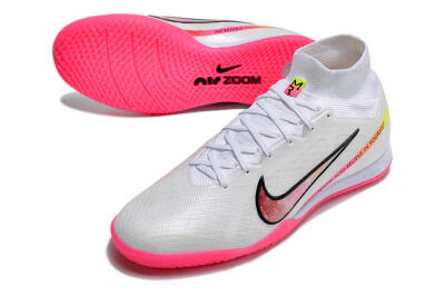 Nike Air Zoom Mercurial Superfly 9 Elite IC High-Tops Football Shoes - White/Pink/Black/Yellow