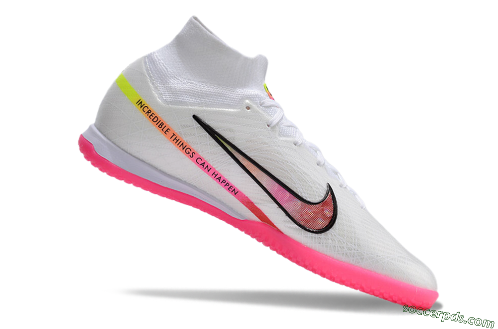 Nike Air Zoom Mercurial Superfly 9 Elite IC High-Tops Football Shoes - White/Pink/Black/Yellow 4