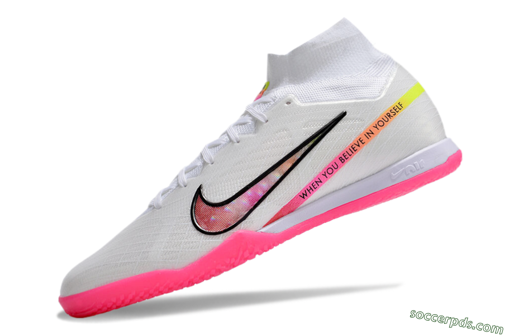 Nike Air Zoom Mercurial Superfly 9 Elite IC High-Tops Football Shoes - White/Pink/Black/Yellow 5