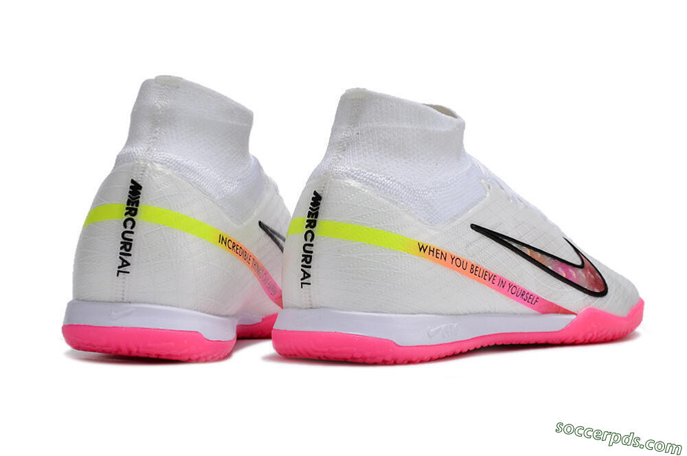 Nike Air Zoom Mercurial Superfly 9 Elite IC High-Tops Football Shoes - White/Pink/Black/Yellow 6