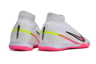 Nike Air Zoom Mercurial Superfly 9 Elite IC High-Tops Football Shoes - White/Pink/Black/Yellow