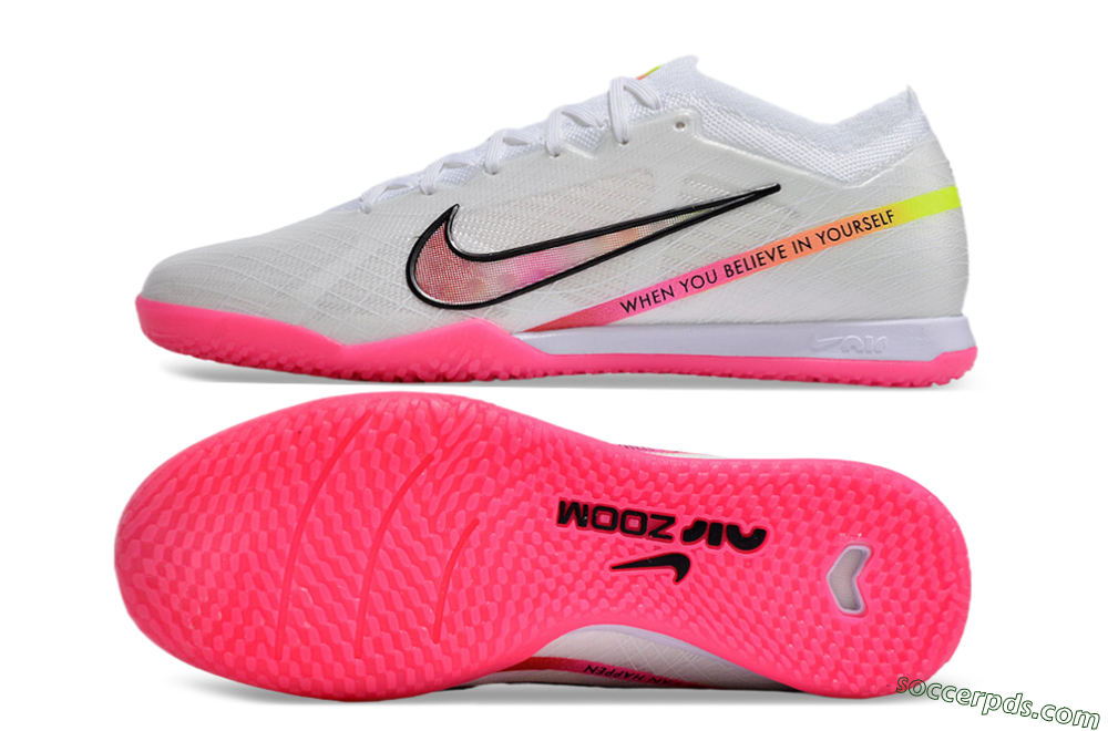 Nike Air Zoom Mercurial Vapor 15 Elite IC Low-Tops Football Shoes - White/Pink/Black/Yellow 0