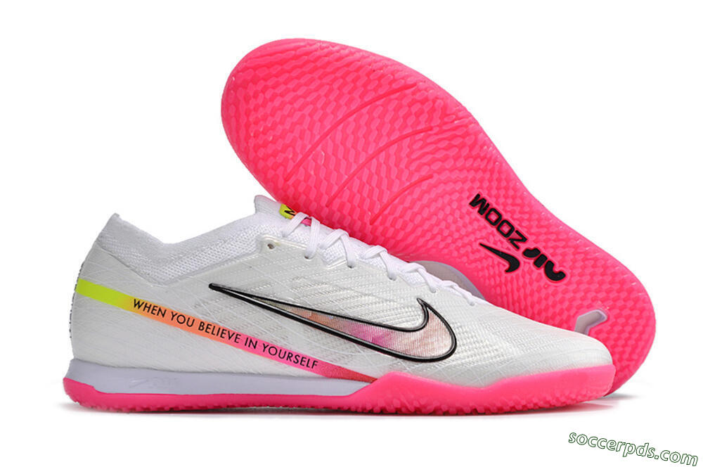 Nike Air Zoom Mercurial Vapor 15 Elite IC Low-Tops Football Shoes - White/Pink/Black/Yellow 1