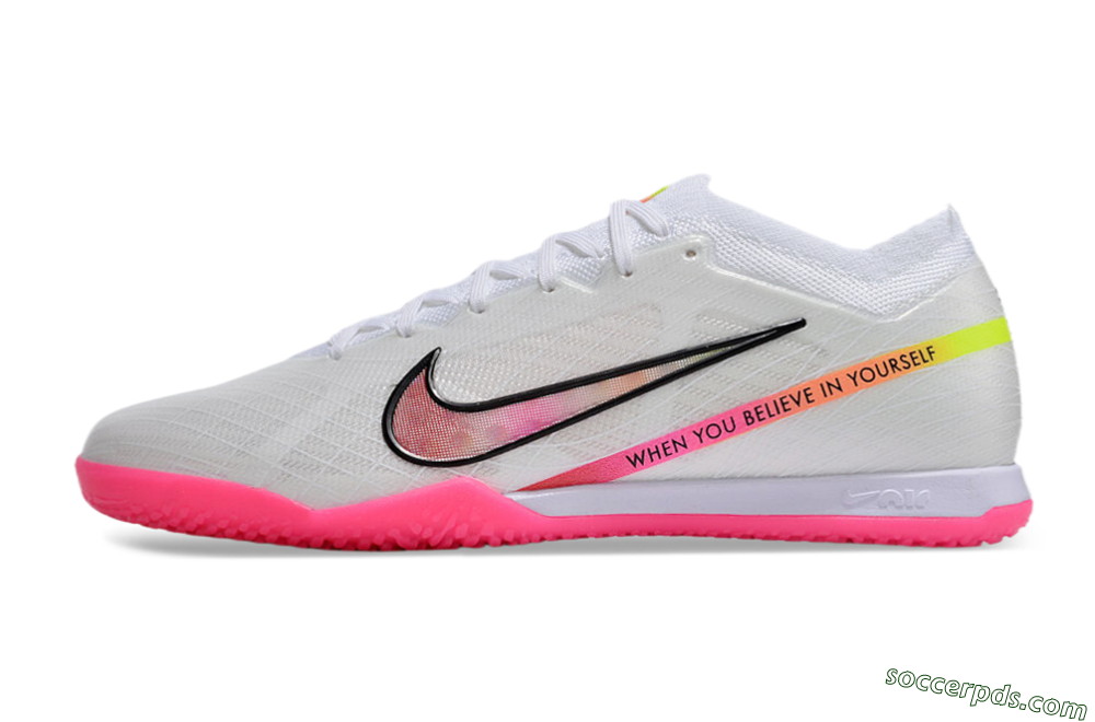 Nike Air Zoom Mercurial Vapor 15 Elite IC Low-Tops Football Shoes - White/Pink/Black/Yellow 2