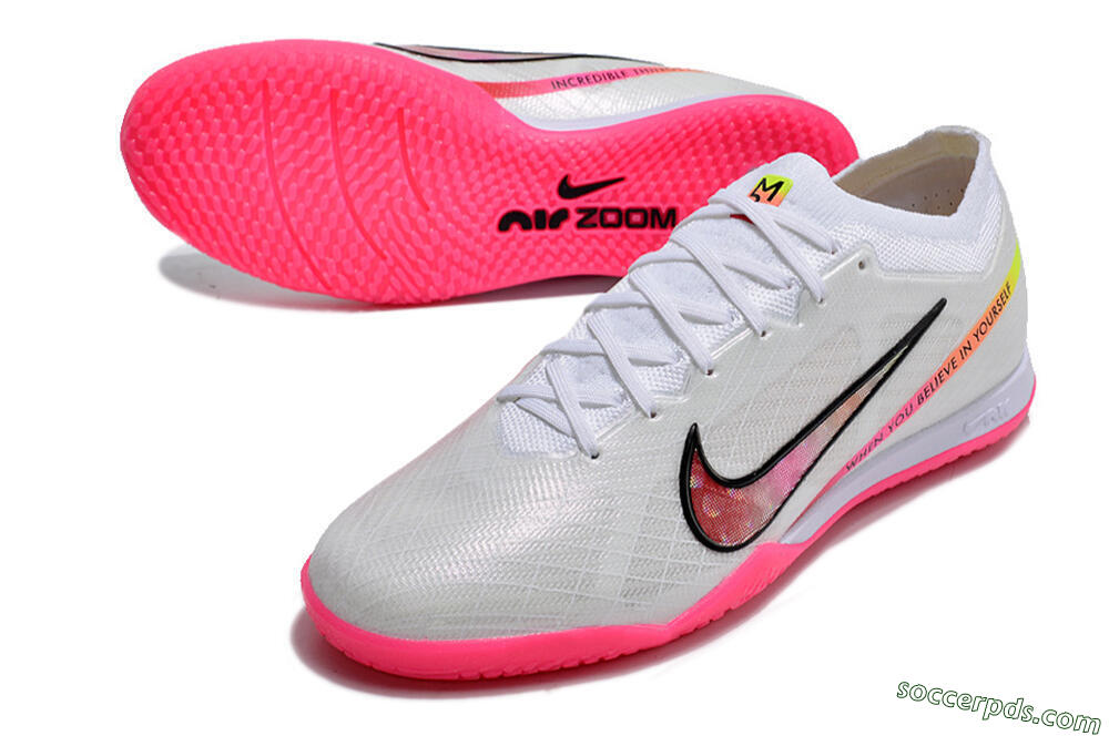 Nike Air Zoom Mercurial Vapor 15 Elite IC Low-Tops Football Shoes - White/Pink/Black/Yellow 3