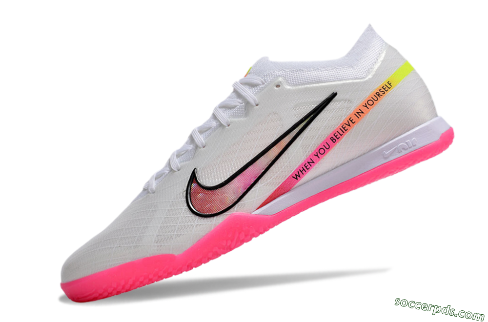 Nike Air Zoom Mercurial Vapor 15 Elite IC Low-Tops Football Shoes - White/Pink/Black/Yellow 5