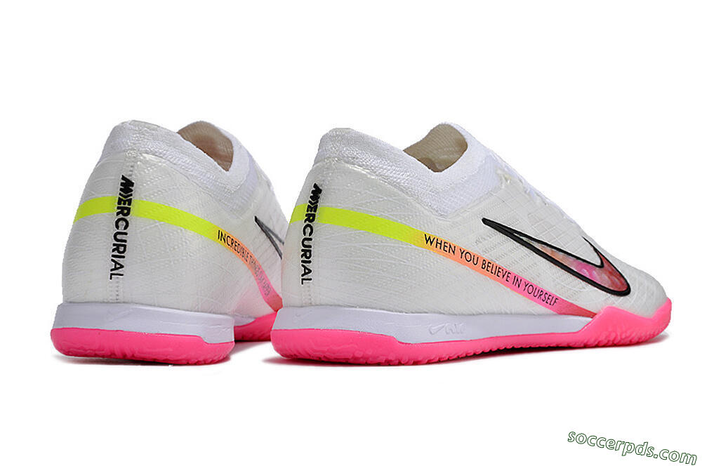 Nike Air Zoom Mercurial Vapor 15 Elite IC Low-Tops Football Shoes - White/Pink/Black/Yellow 6