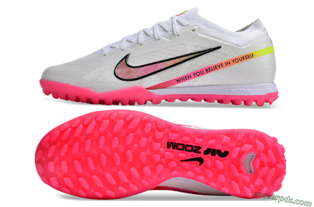 Nike Air Zoom Mercurial Vapor 15 Elite TF Low-Tops Football Shoes - White/Pink/Black/Yellow 0