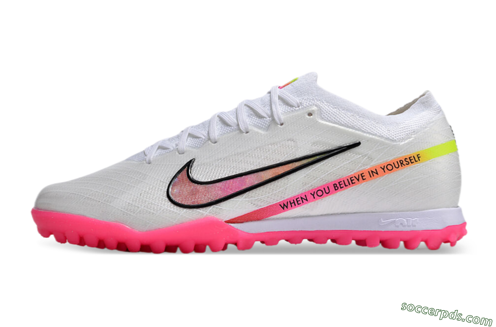 Nike Air Zoom Mercurial Vapor 15 Elite TF Low-Tops Football Shoes - White/Pink/Black/Yellow 2