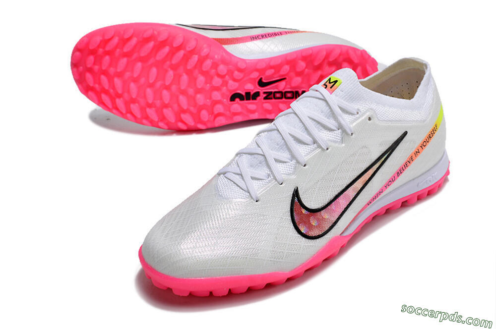 Nike Air Zoom Mercurial Vapor 15 Elite TF Low-Tops Football Shoes - White/Pink/Black/Yellow 3