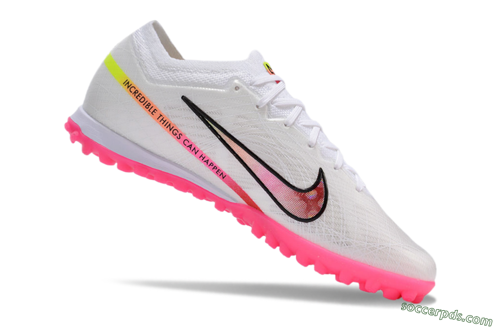 Nike Air Zoom Mercurial Vapor 15 Elite TF Low-Tops Football Shoes - White/Pink/Black/Yellow 4