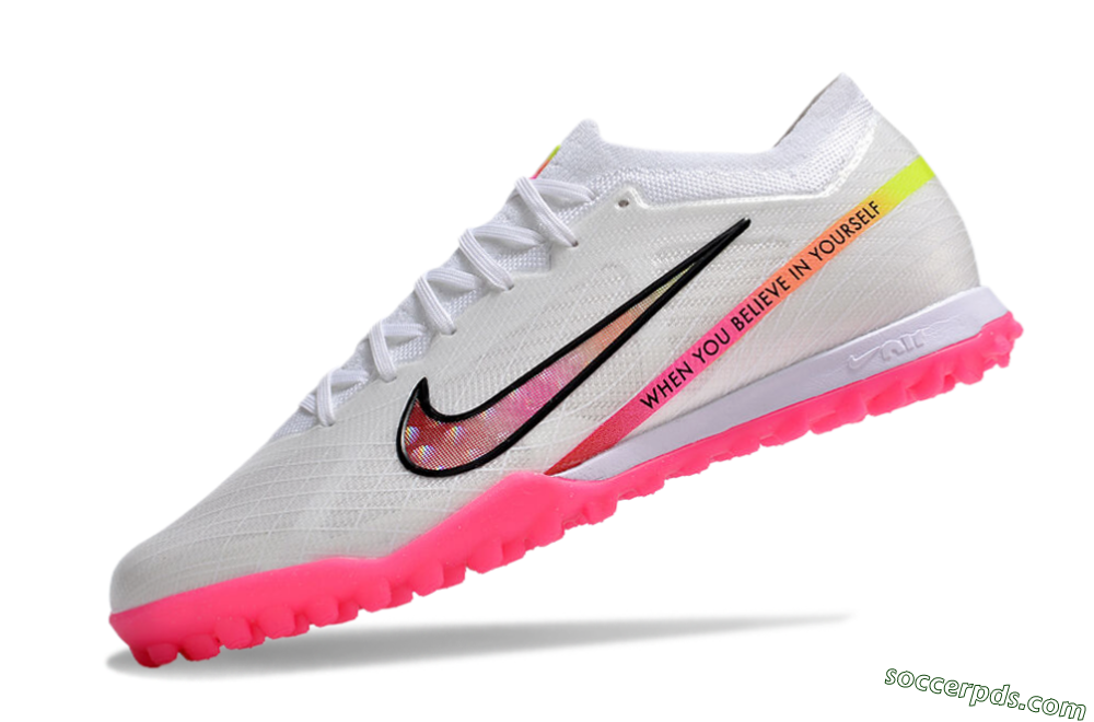 Nike Air Zoom Mercurial Vapor 15 Elite TF Low-Tops Football Shoes - White/Pink/Black/Yellow 5