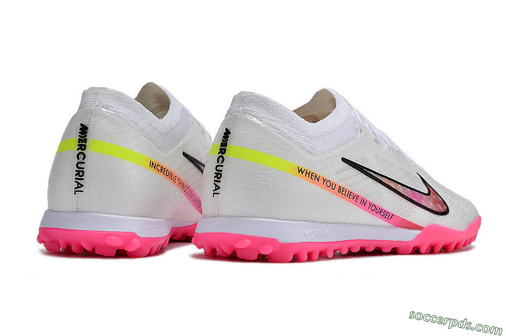 Nike Air Zoom Mercurial Vapor 15 Elite TF Low-Tops Football Shoes - White/Pink/Black/Yellow 6