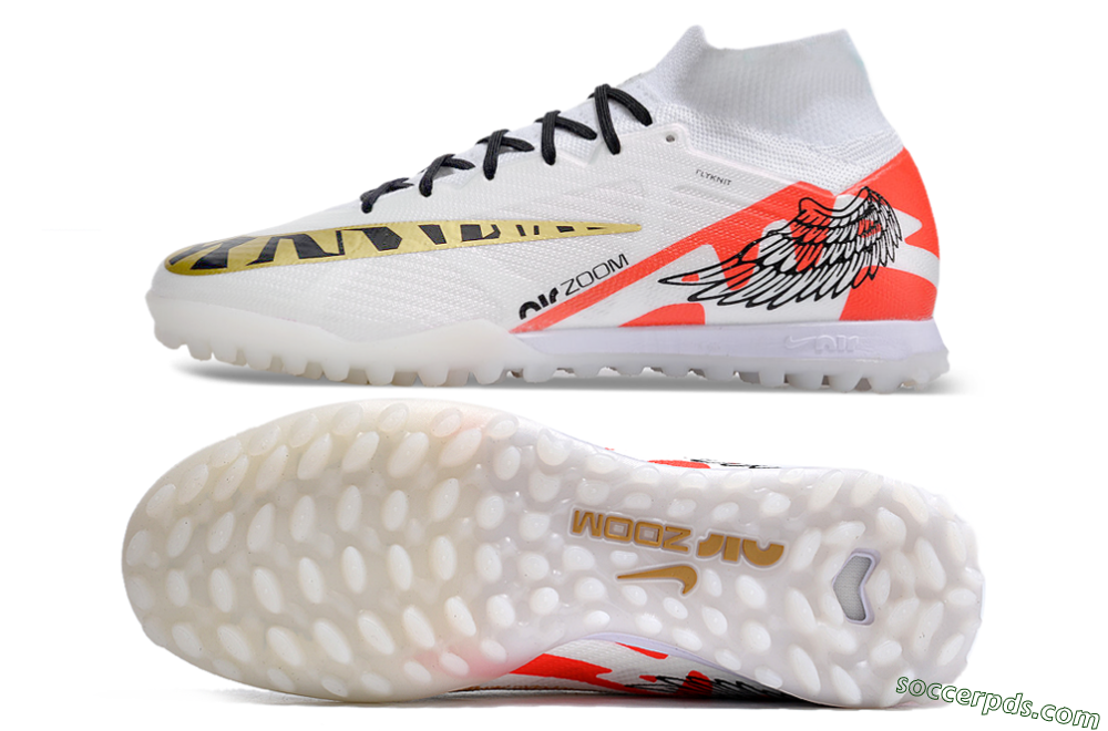 Nike Air Zoom Mercurial Superfly 9 Elite TF High-Tops Football Shoes - White/Red/Gold 0