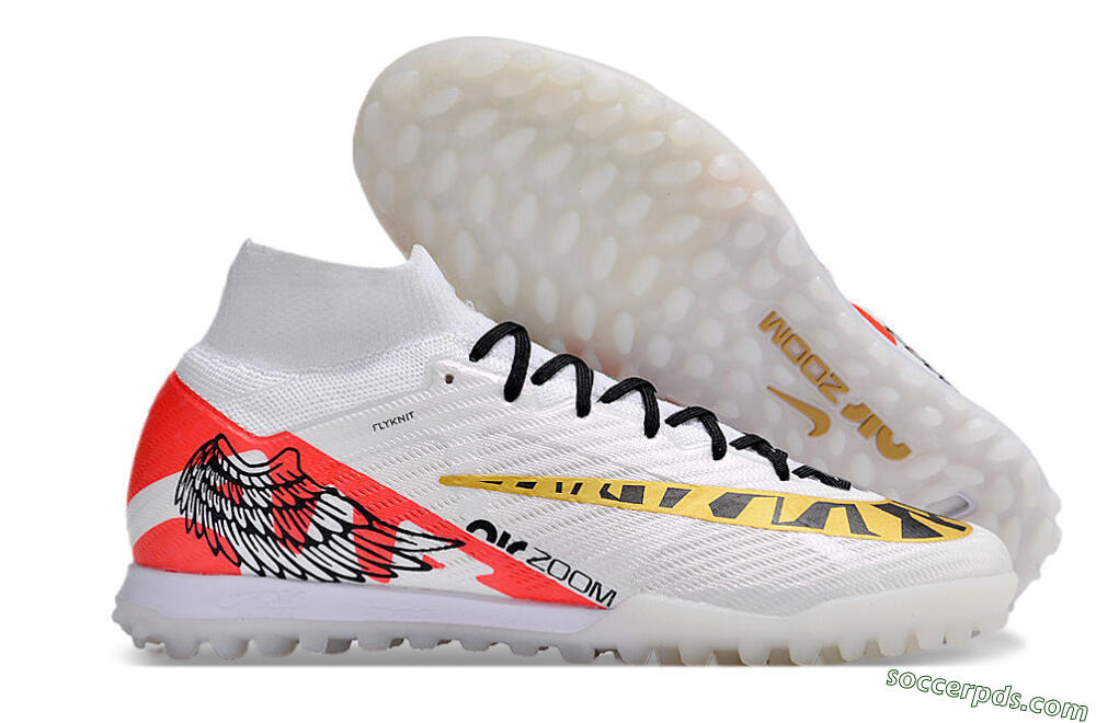 Nike Air Zoom Mercurial Superfly 9 Elite TF High-Tops Football Shoes - White/Red/Gold 1