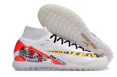 Nike Air Zoom Mercurial Superfly 9 Elite TF High-Tops Football Shoes - White/Red/Gold