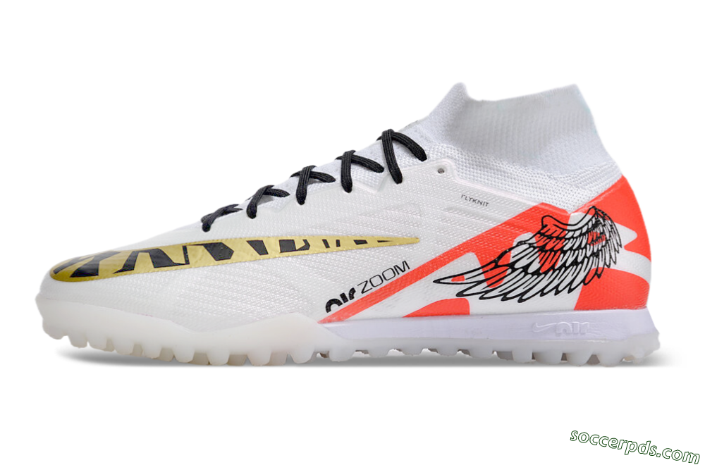 Nike Air Zoom Mercurial Superfly 9 Elite TF High-Tops Football Shoes - White/Red/Gold 2
