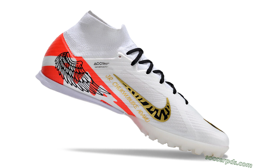 Nike Air Zoom Mercurial Superfly 9 Elite TF High-Tops Football Shoes - White/Red/Gold 4