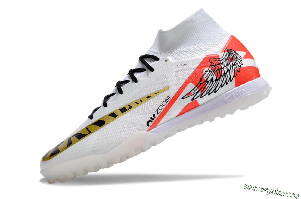 Nike Air Zoom Mercurial Superfly 9 Elite TF High-Tops Football Shoes - White/Red/Gold 5