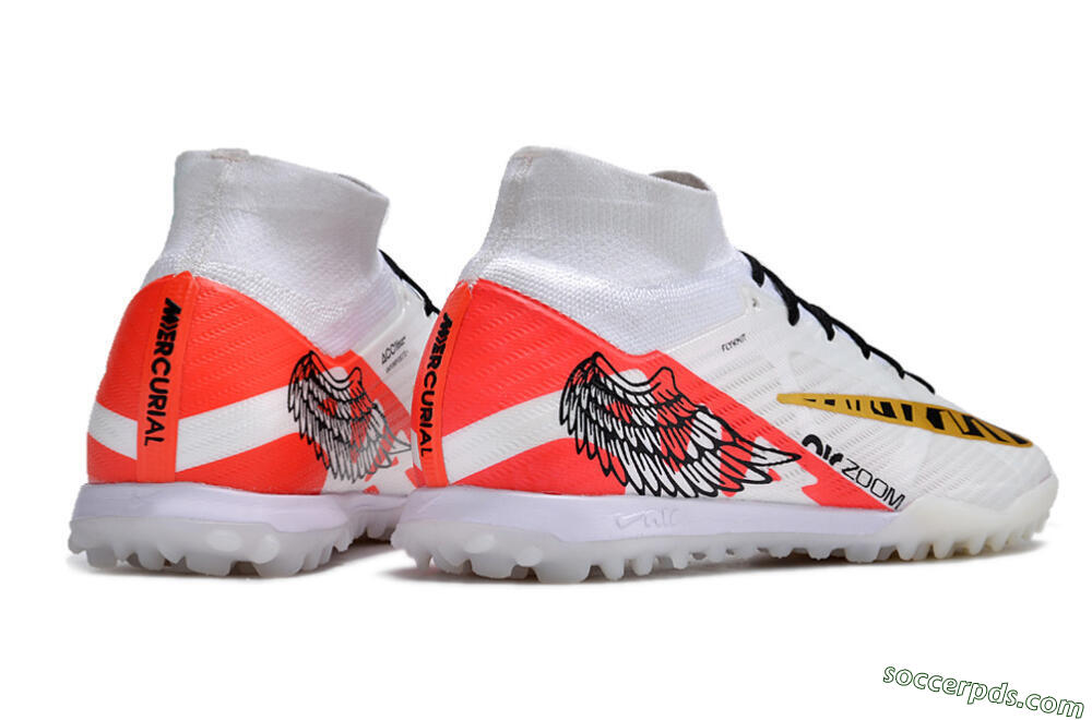 Nike Air Zoom Mercurial Superfly 9 Elite TF High-Tops Football Shoes - White/Red/Gold 6