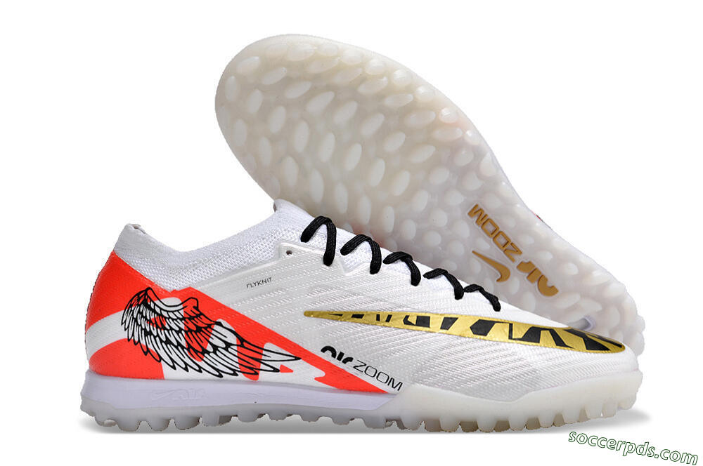 Nike Air Zoom Mercurial Vapor 15 Elite TF Low-Tops Football Shoes - White/Red/Gold 1