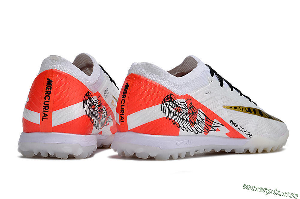Nike Air Zoom Mercurial Vapor 15 Elite TF Low-Tops Football Shoes - White/Red/Gold 6