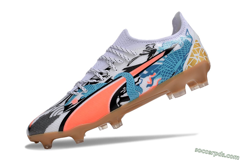 Puma Ultra Ultimate FG Low-Tops Football Boots - White/Black/Blue/Orange 5