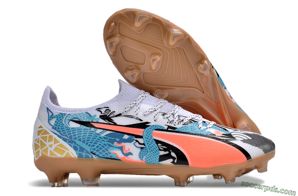 Puma Ultra Ultimate FG Low-Tops Football Boots - White/Black/Blue/Orange 1