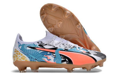 Puma Ultra Ultimate FG Low-Tops Football Boots - White/Black/Blue/Orange