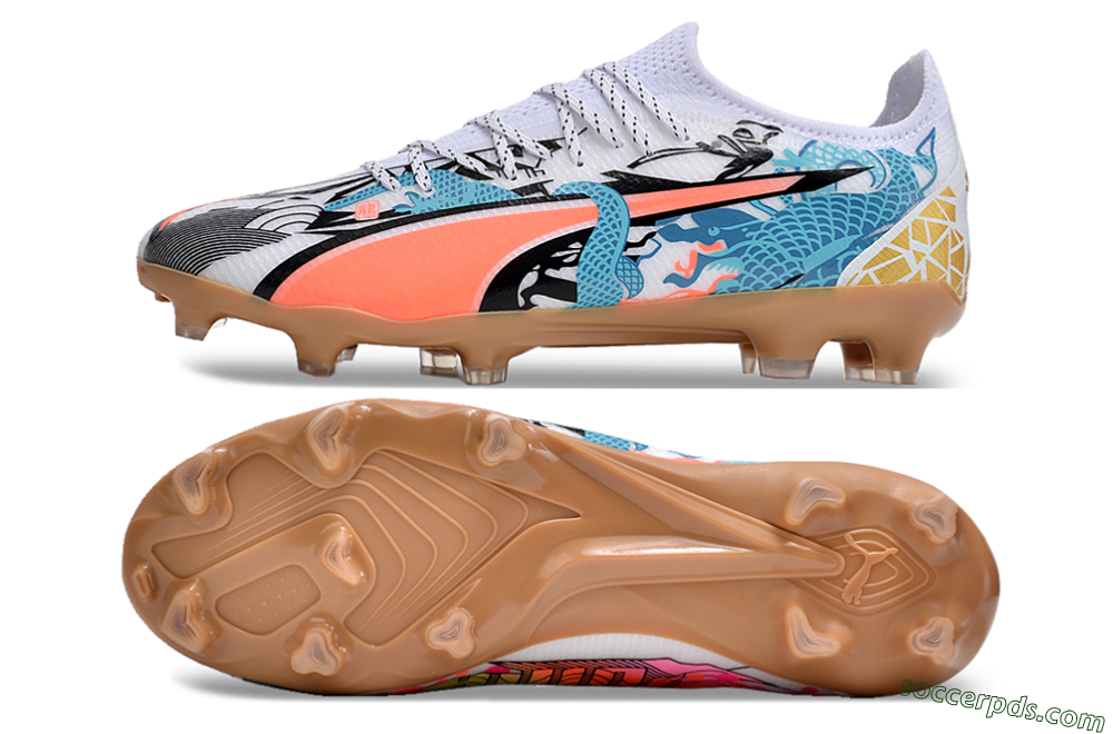 Puma Ultra Ultimate FG Low-Tops Football Boots - White/Black/Blue/Orange 0