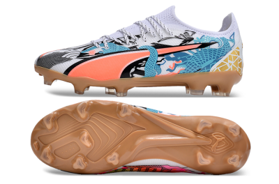 Puma Ultra Ultimate FG Low-Tops Football Boots - White/Black/Blue/Orange