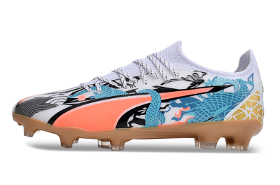 Puma Ultra Ultimate FG Low-Tops Football Boots - White/Black/Blue/Orange