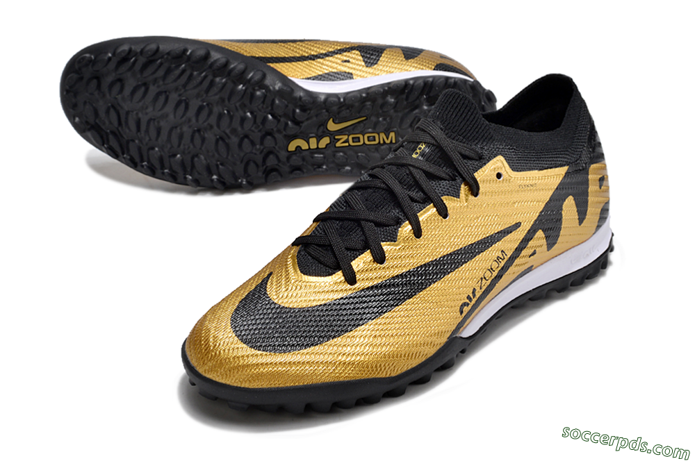 Nike Air Zoom Mercurial Vapor 15 Elite TF Low-Tops Football Shoes - Gold/Black/White 3