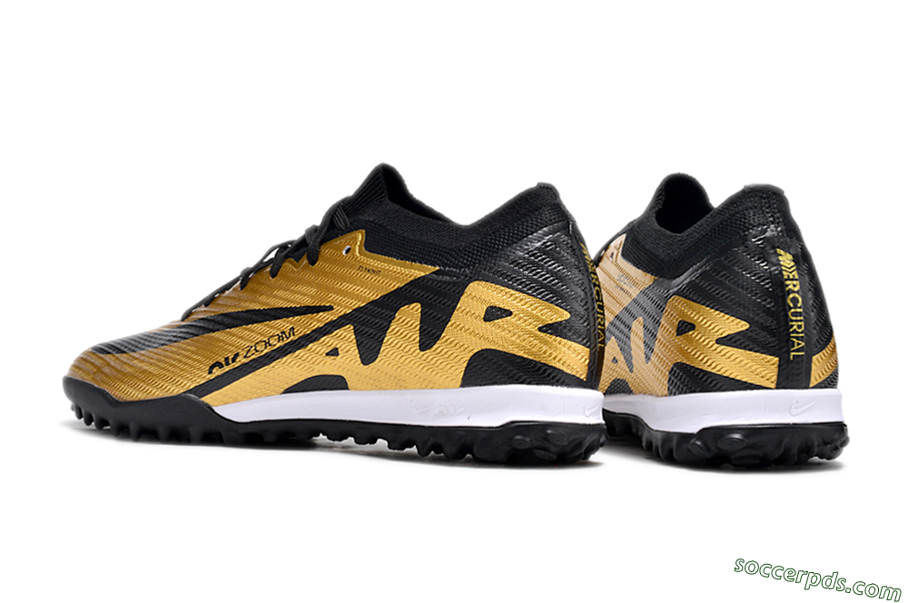 Nike Air Zoom Mercurial Vapor 15 Elite TF Low-Tops Football Shoes - Gold/Black/White 4