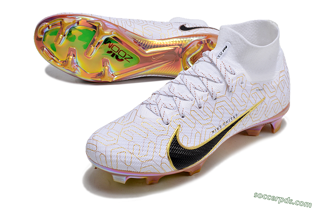Nike Air Zoom Mercurial Superfly 9 Elite FG High-Tops Football Boots - White/Black/Gold 3