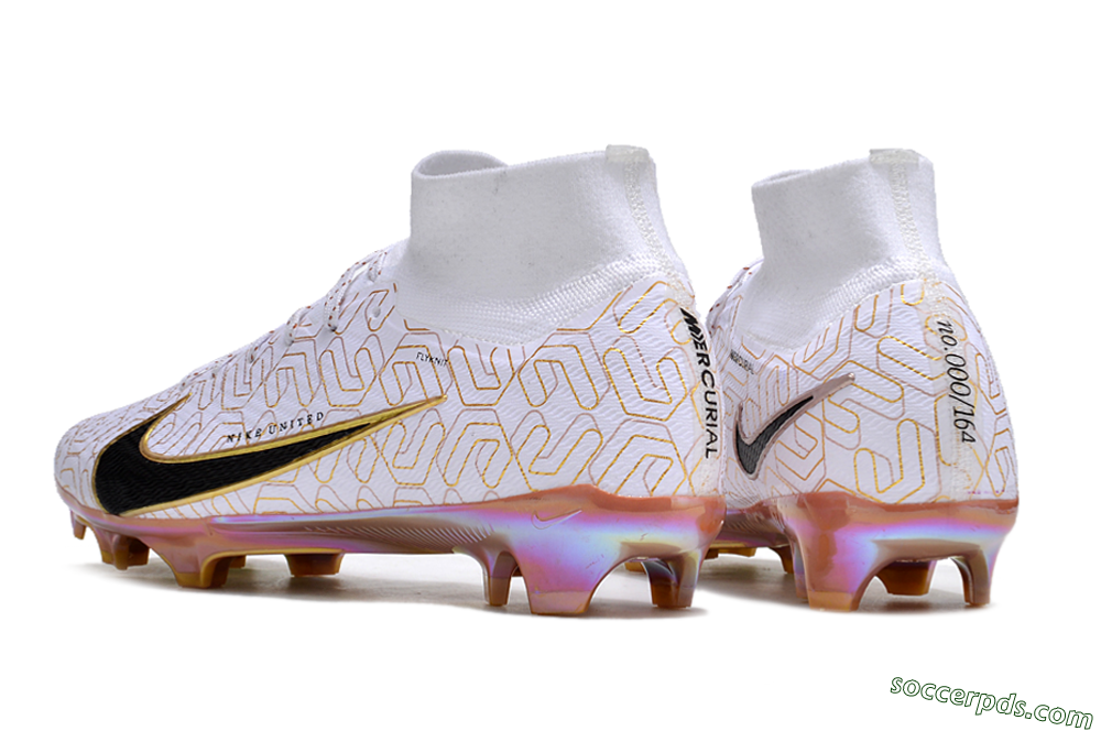 Nike Air Zoom Mercurial Superfly 9 Elite FG High-Tops Football Boots - White/Black/Gold 5